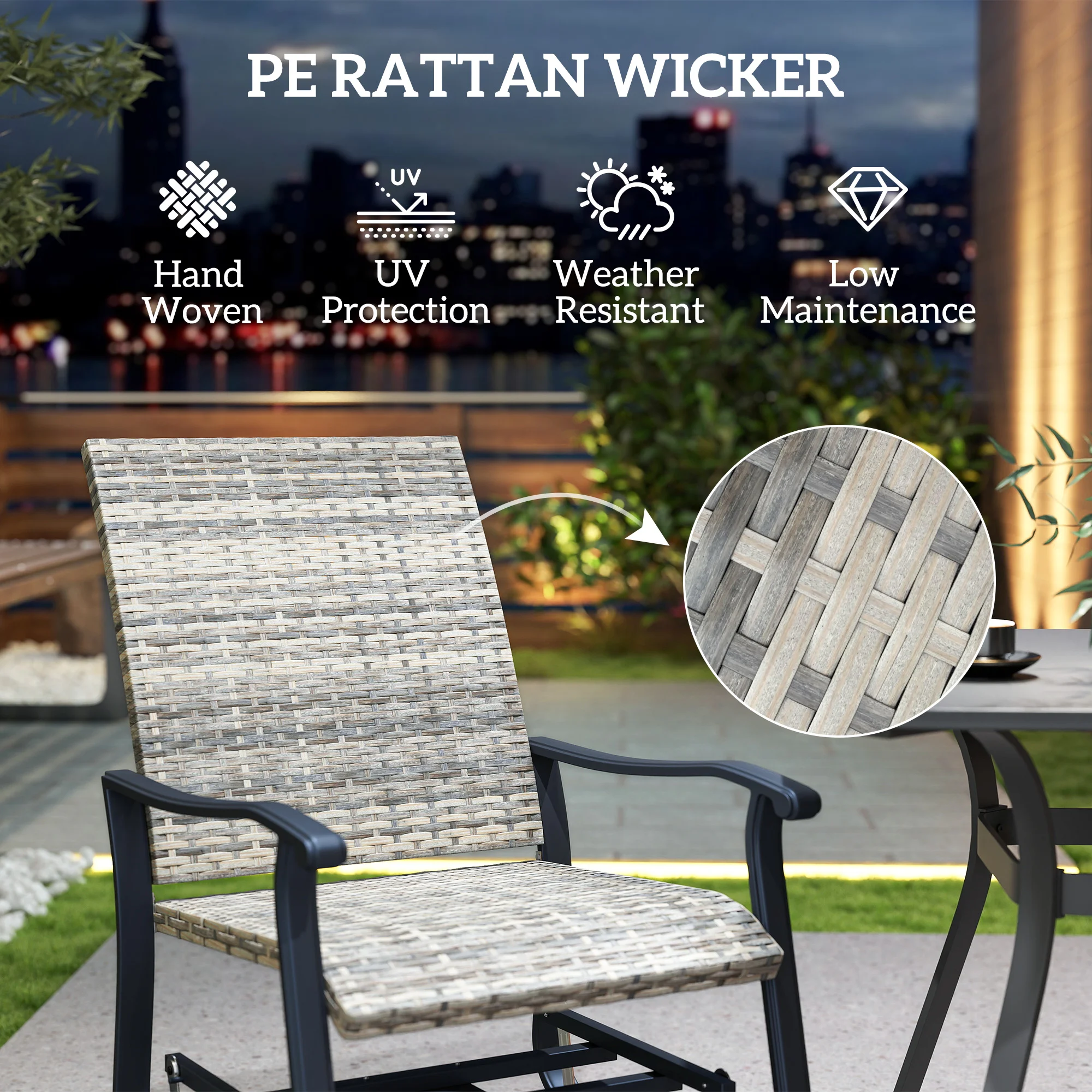 Geflecht Rattan Schwenk-Sessel Set 2er, Outdoor Sessel mit Stahlrahmen, hohe ... – Bild 4
