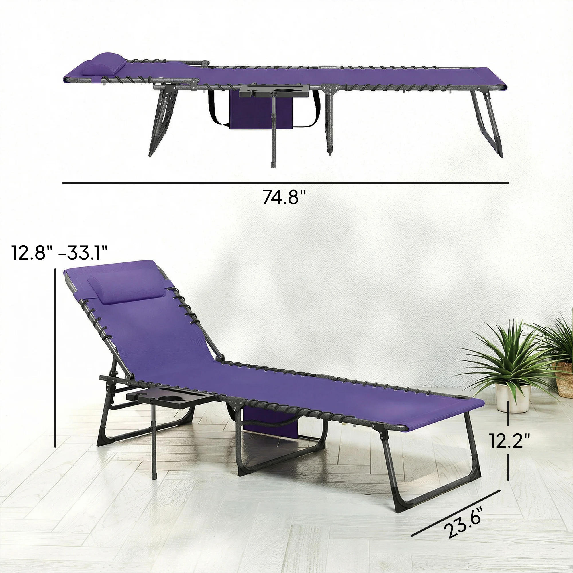 Chaise longue pliante d'extérieur avec dossier réglable sur 5 positions, table d'appoint - Imagen 5