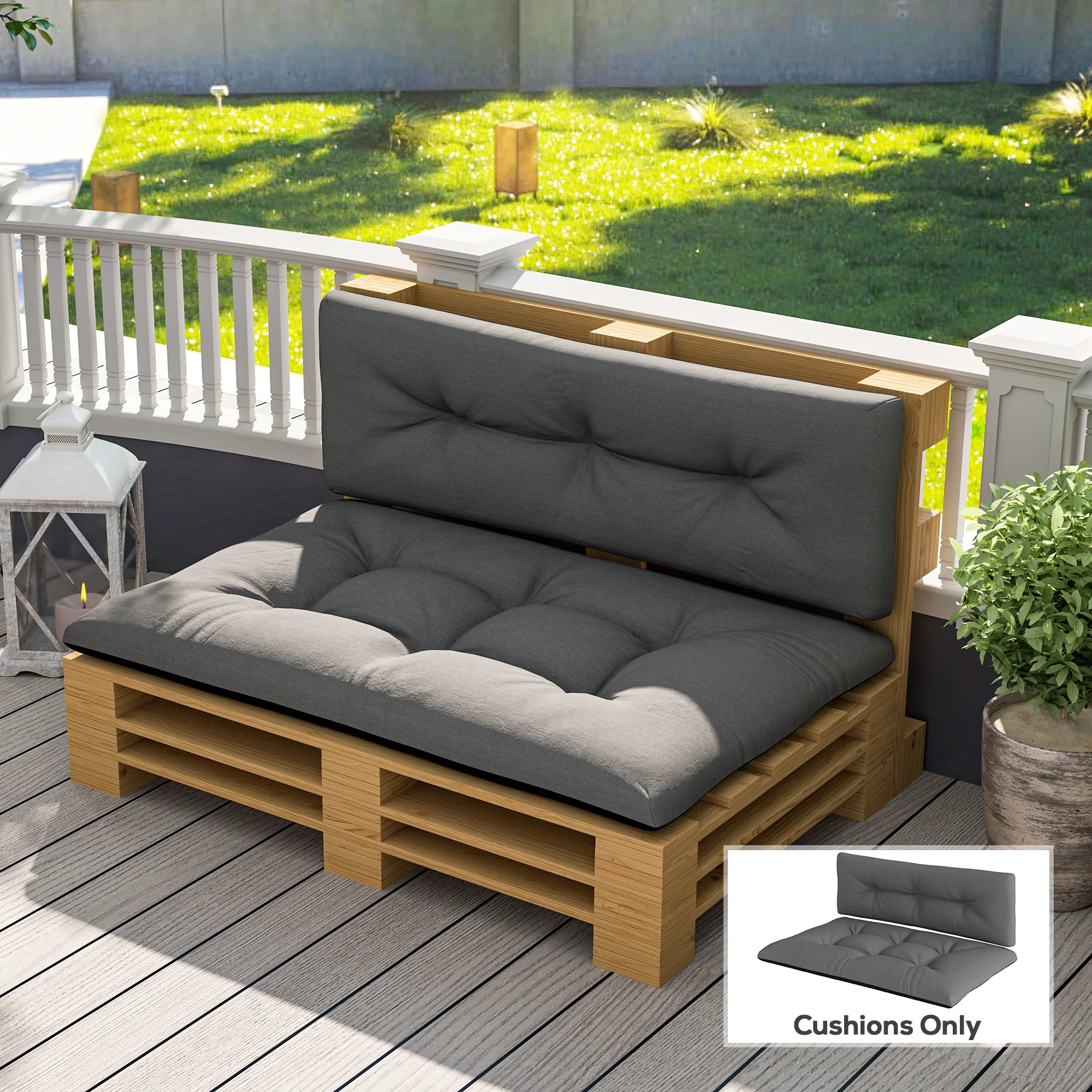 2-Seater Pallet Cushion Outdoor 3.9" thick, replacement cushions, tufted, garden, terrace... - Imagen 2