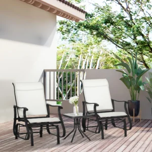 3-teiliges Outdoor-Schaukelset Bistro-Set mit Stahlrahmen, Tisch mit gehärtet...