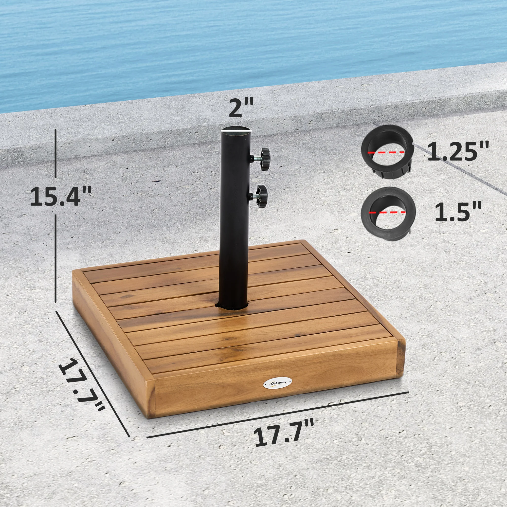 Terrassenschirmständer, 19 kg Beton, für 3,2/3,8 cm Stangen, Teak – Bild 6