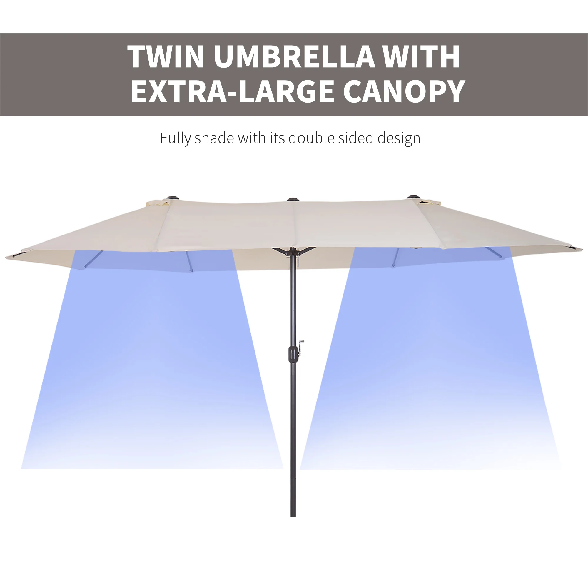 15ft Doppelseitiger Marktschirm, extra groß, mit Kurbel, für Terrasse, Rasen,... – Bild 2