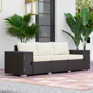 CampGlut 3-Sitzer Outdoor-Korbsofa mit Stauraum Polstern