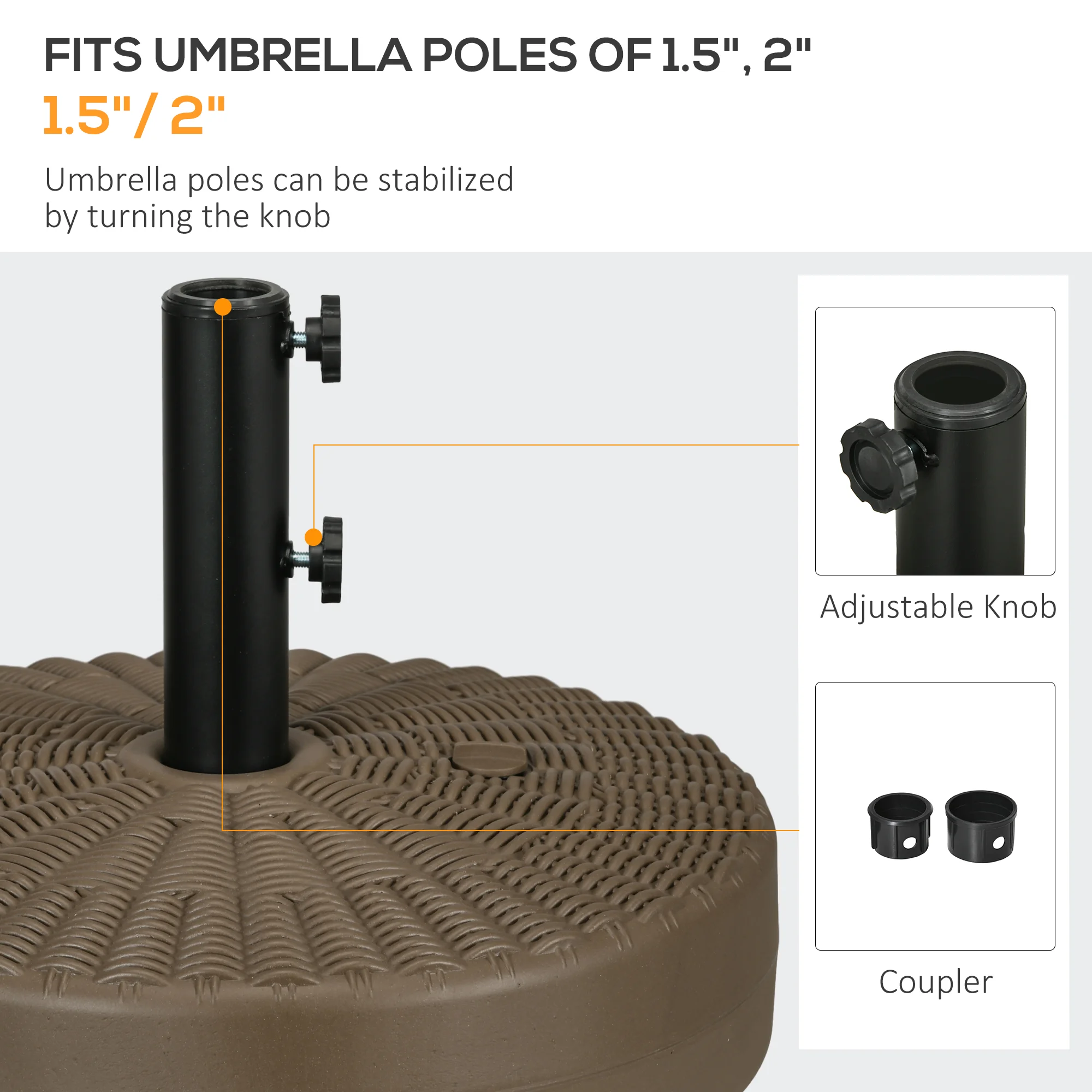 Base de sombrilla redonda rellenable para postes de 1,5" o 2", exterior, terraza,... - Image 3
