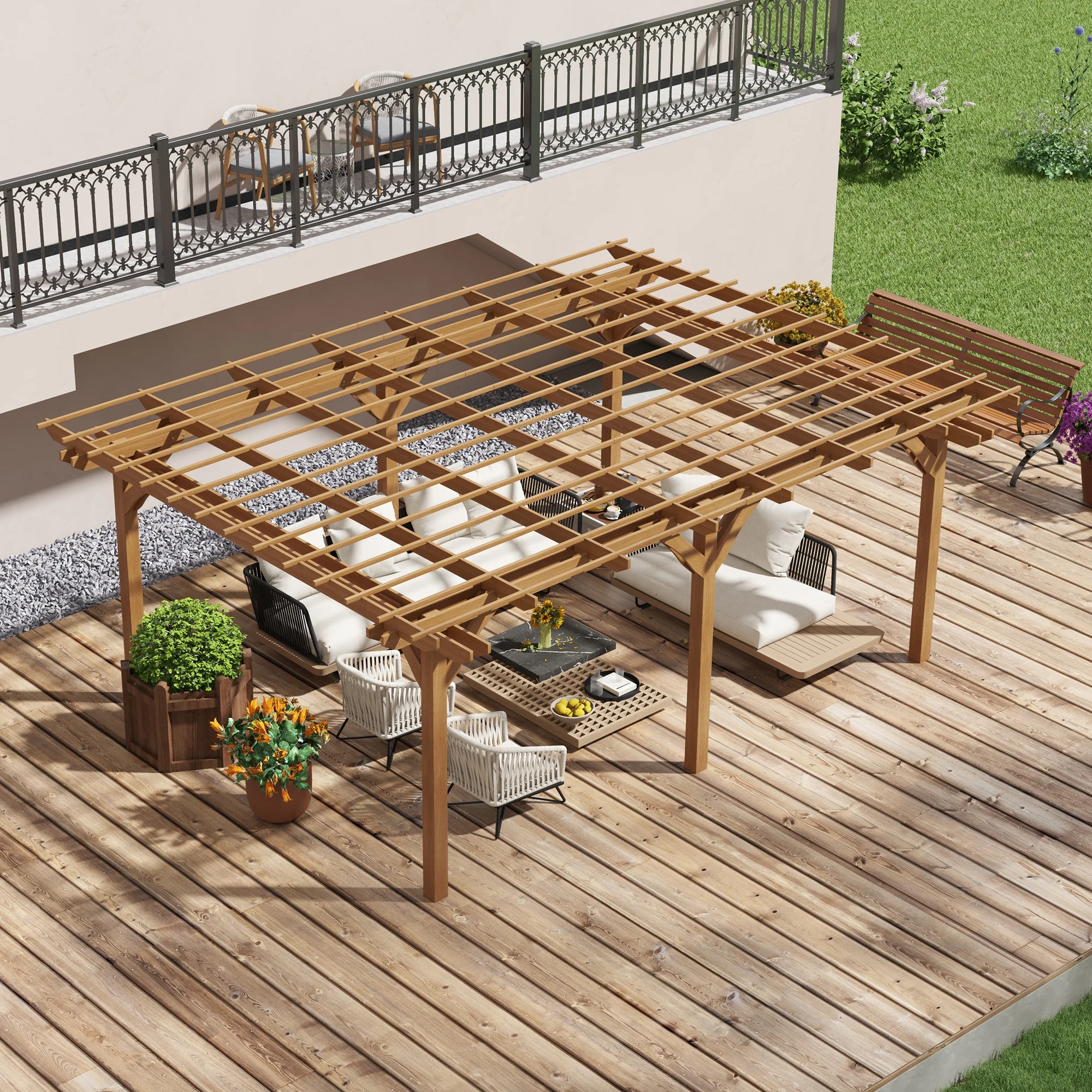 CampGlut Gartenlaubengestell aus Holz mit Spalier für Kletterpflanzen.