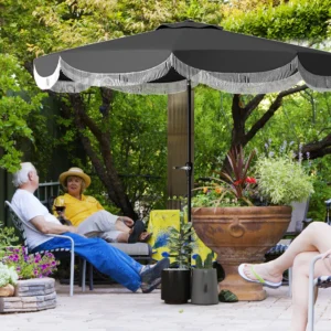 9FT Terrassenschirm, UPF 30+, Kurbel, 8 Streben, Kippfunktion, belüftet, Anth...
