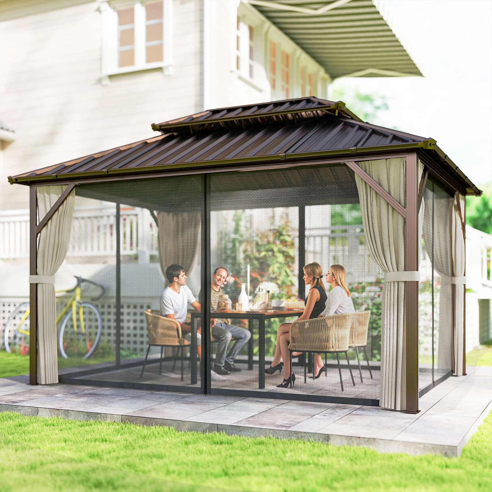 CampGlut Hardtop-Pavillon mit Stahldach, im Garten.