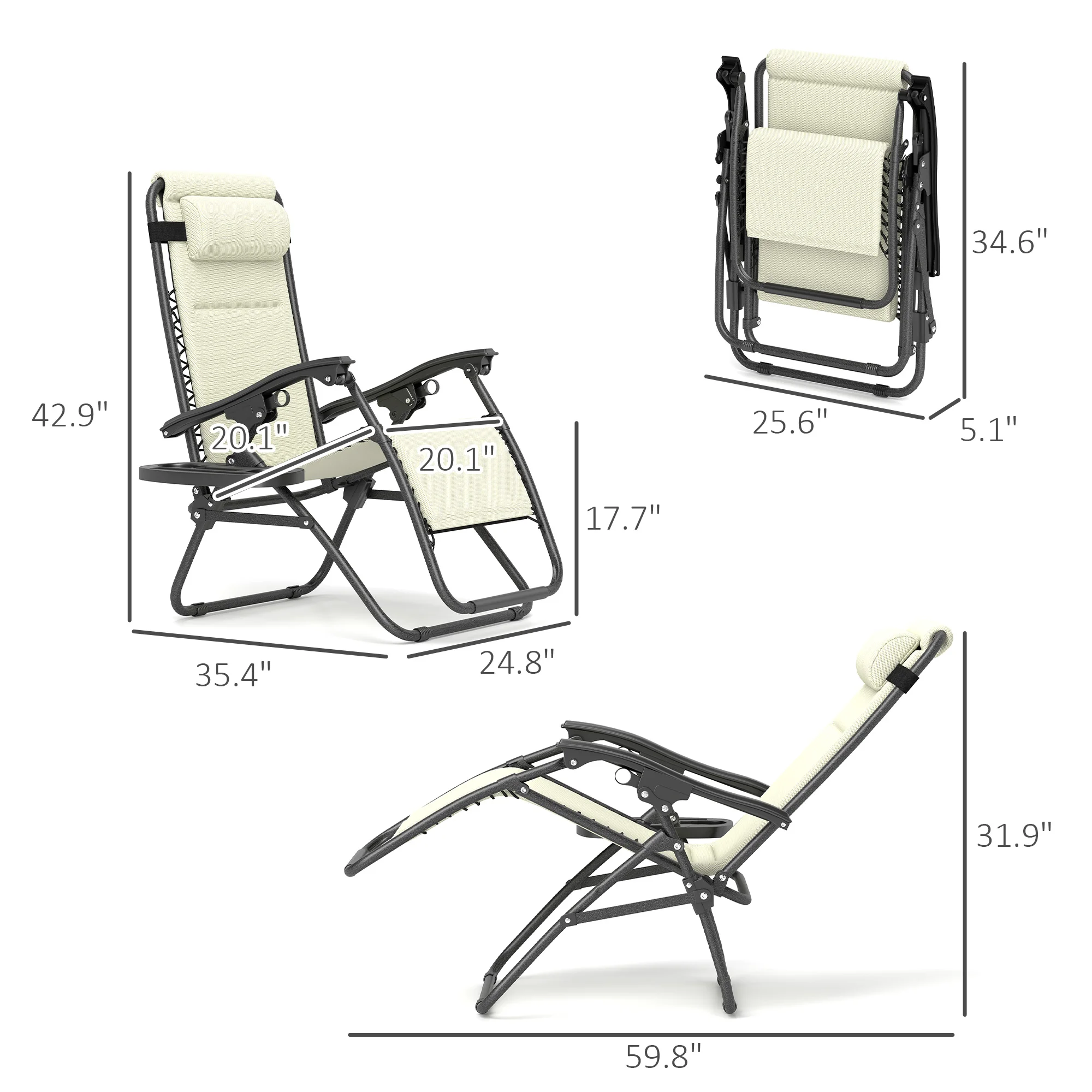 Zero Gravity Liegestuhl Set, 2er-Set klappbare Outdoor-Liegen mit Kopfstütze ... – Bild 6