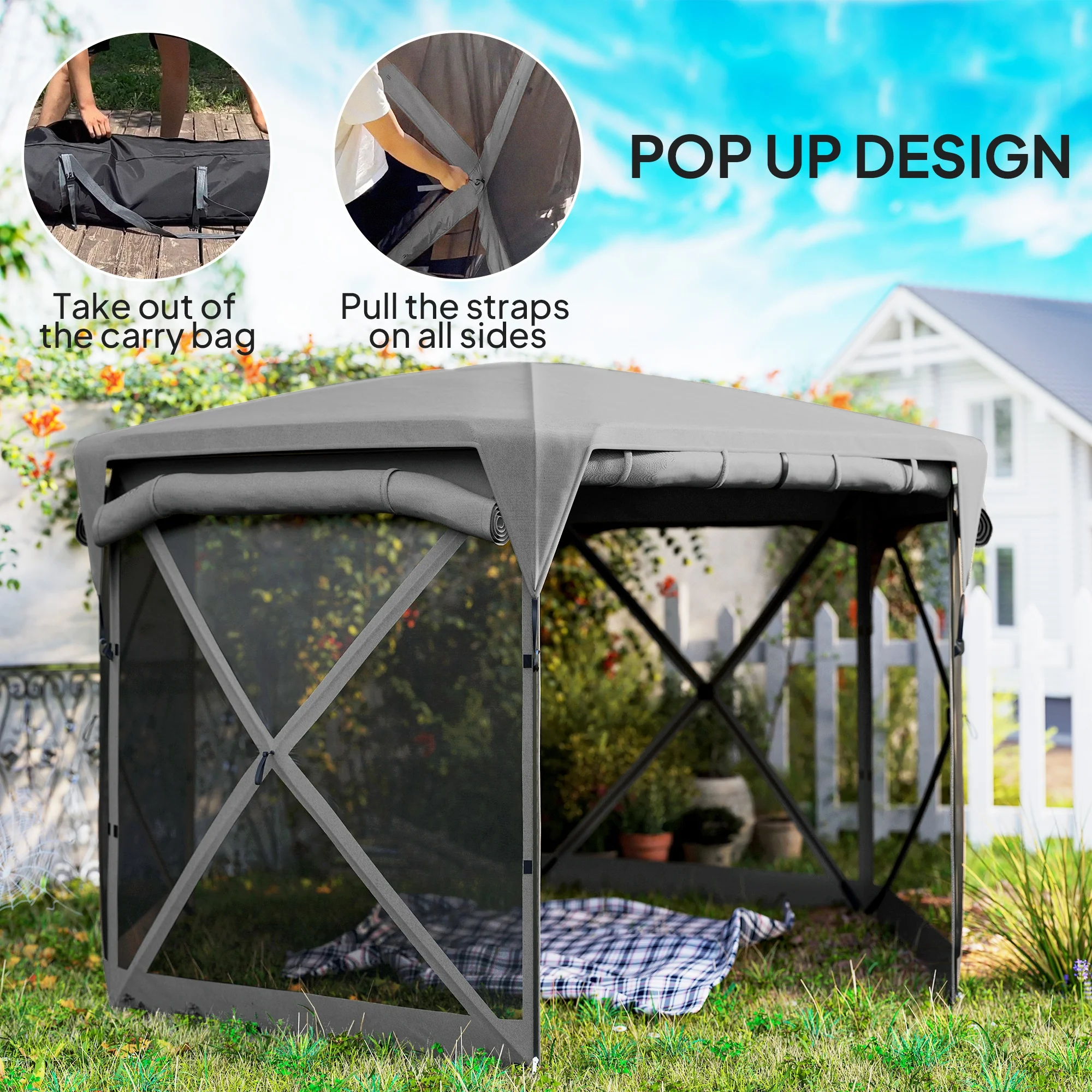 11 x 11ft Pop-Up-Gazebo-Sichtschutzzelt mit abnehmbarem Dach, aufrollbaren Wi... – Bild 4