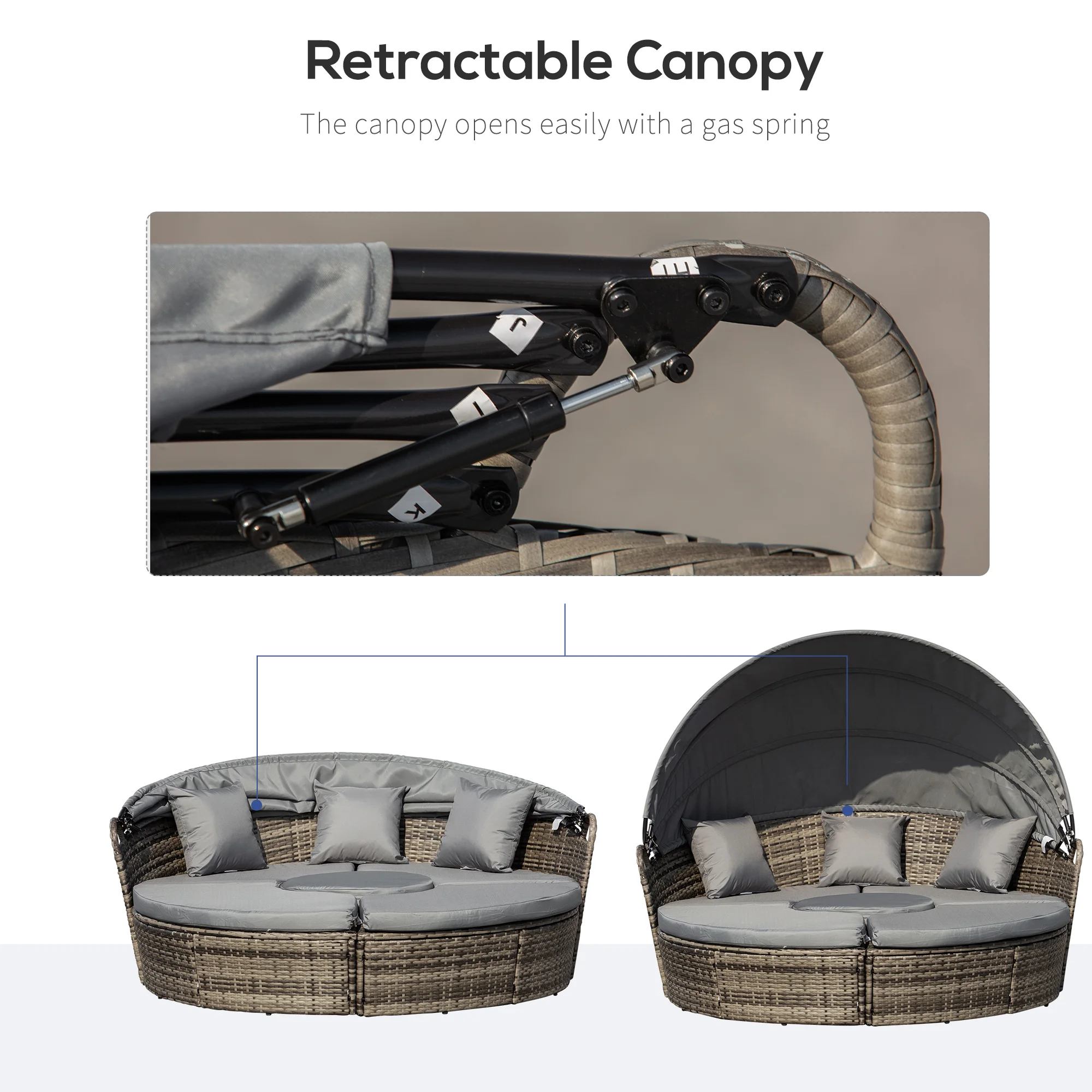 CampGlut 4-teiliges Rattan-Loungeset mit Kissen für entspanntes Camping-Outdoor-Leben.