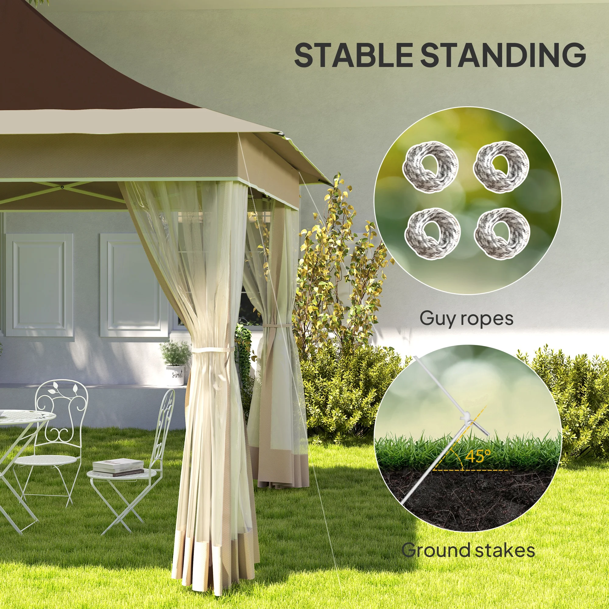12 x 12 ft. Garden Gazebo with Mosquito Net, UPF50+, Includes Carry Bag, Brown - Imagen 3