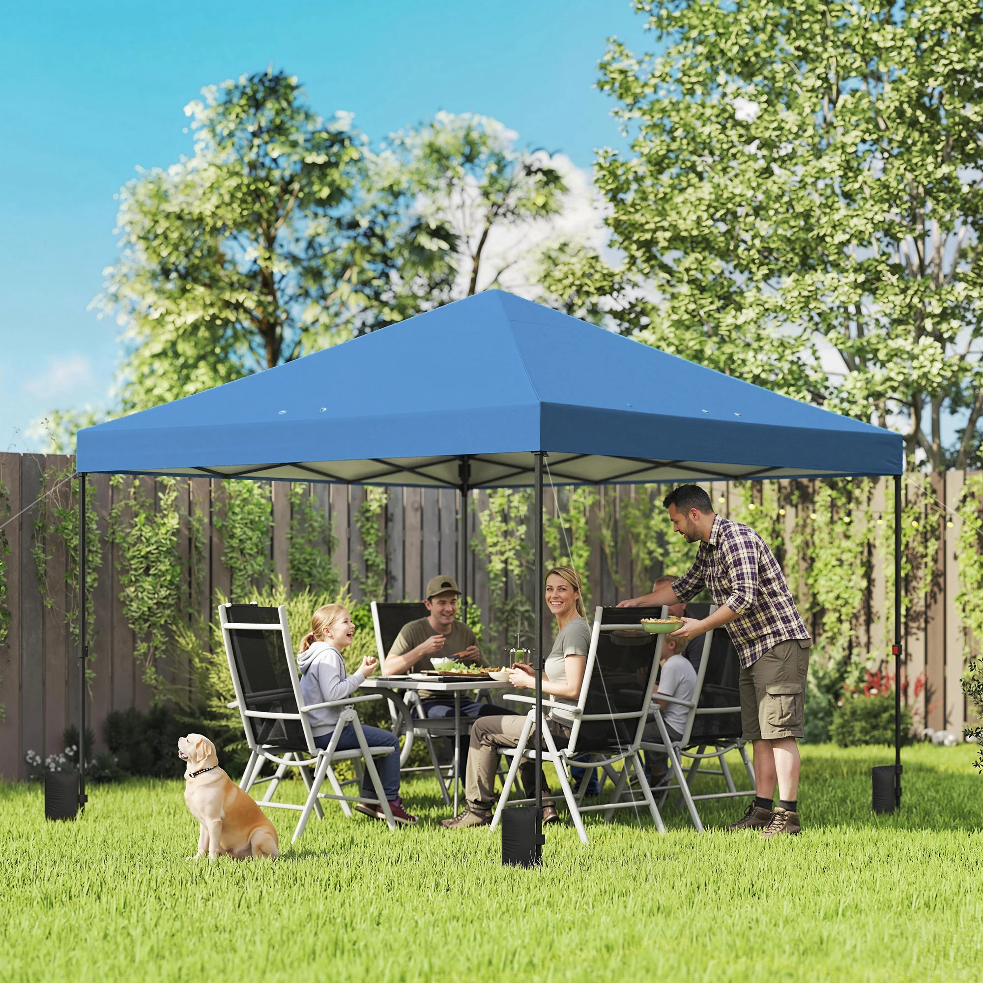 CampGlut Pop-up Zelt mit One-Push-Setup im Garten.