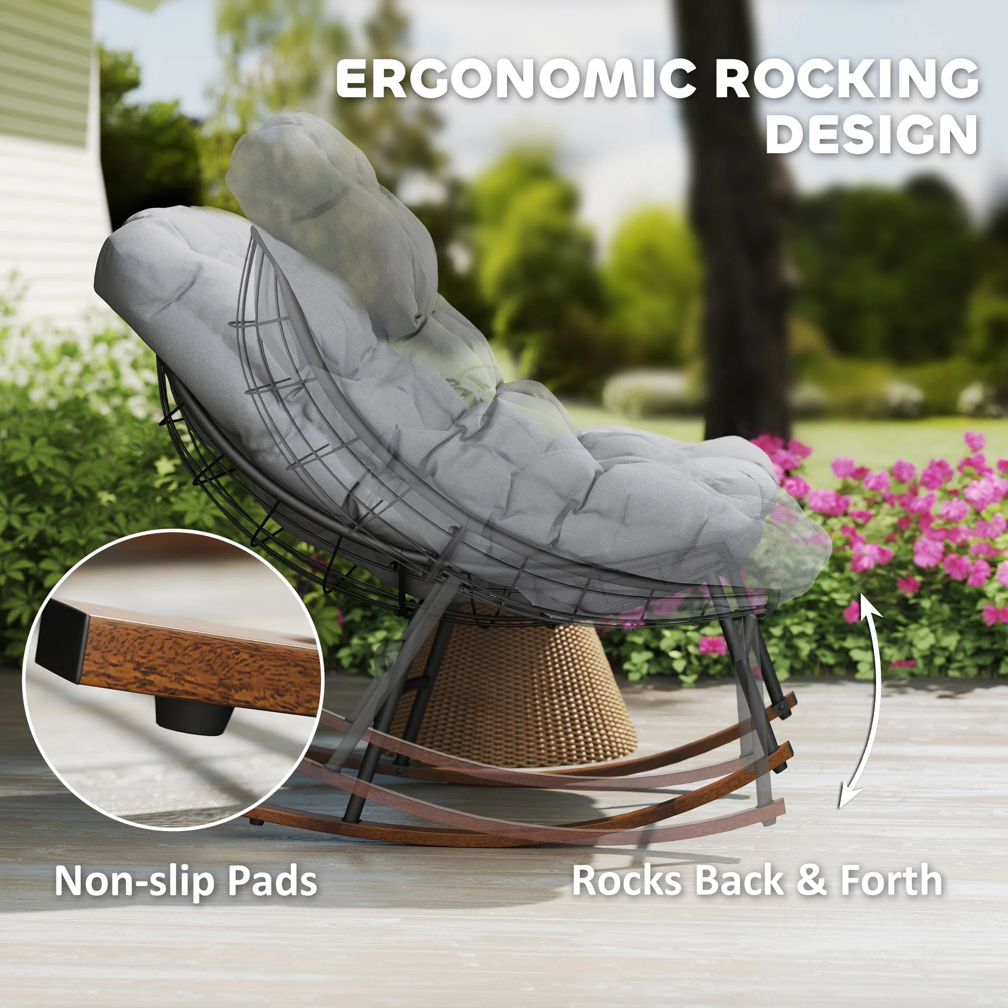Garten-Set aus 2 überdimensionierten Schaukel-Papasan-Stühlen mit Polstern, 1... – Bild 3