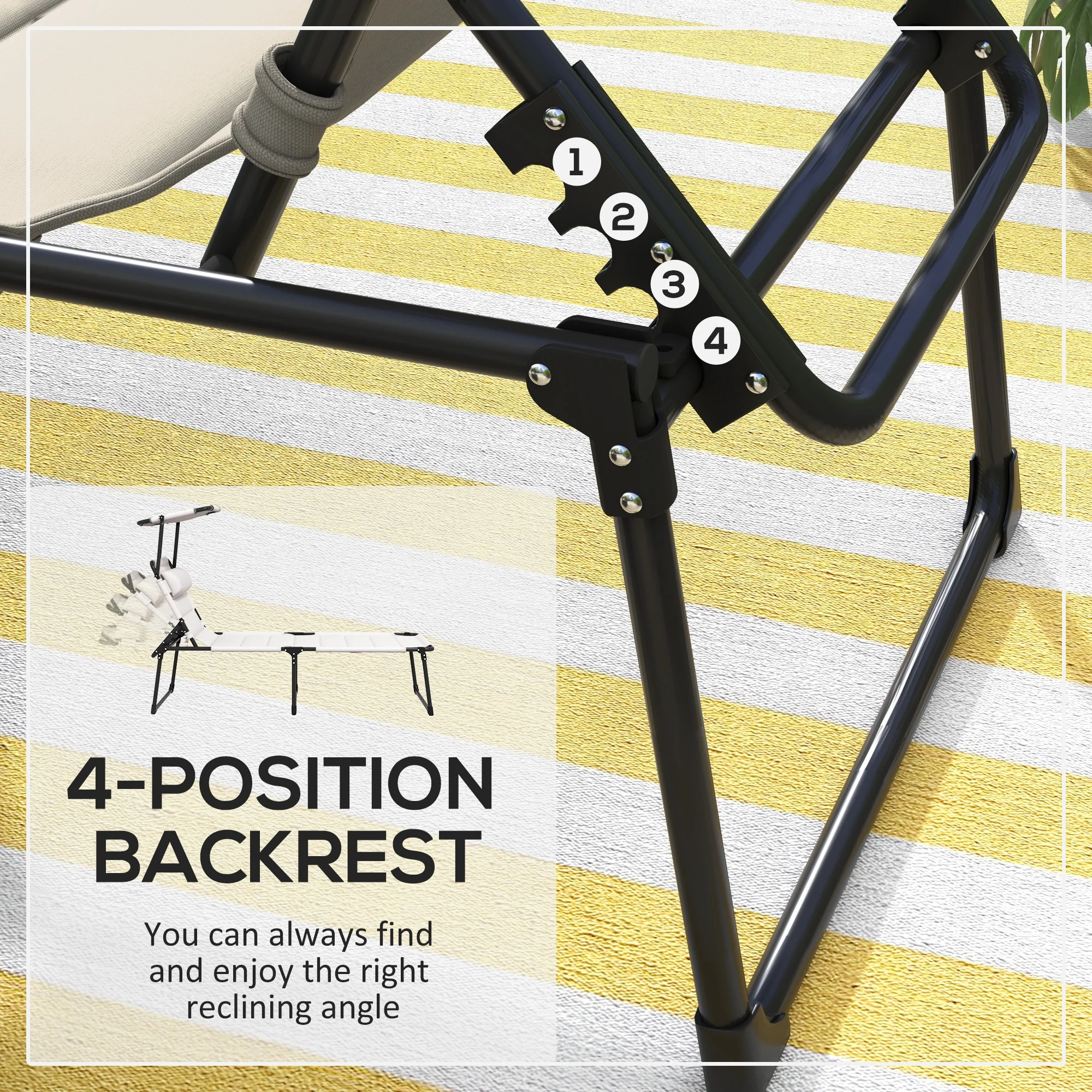 Ensemble de 2 chaises longues, réglable sur 4 positions, pliable, rembourré avec auvent &... - Imagen 7