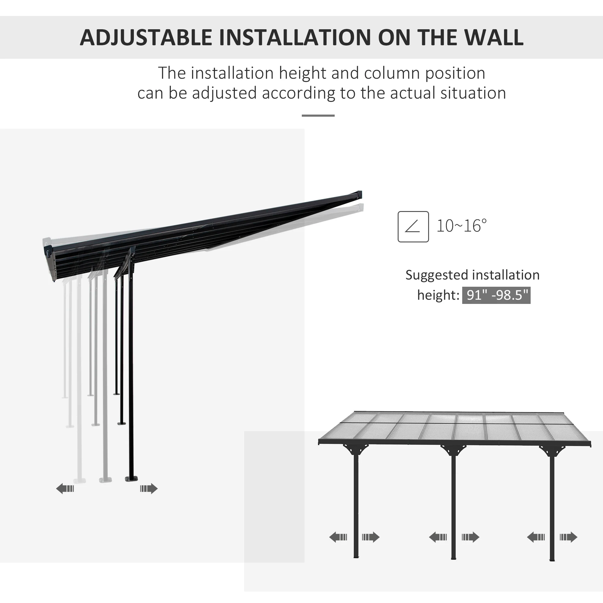 CampGlut Outdoor Pergola mit UV-Schutz und stabilem Polycarbonat Dach.
