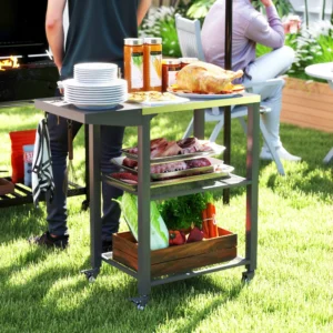 Dreiregali-Grillwagen mit klappbarem Seitentisch, Edelstahl-Pizzaofen-Ständer...