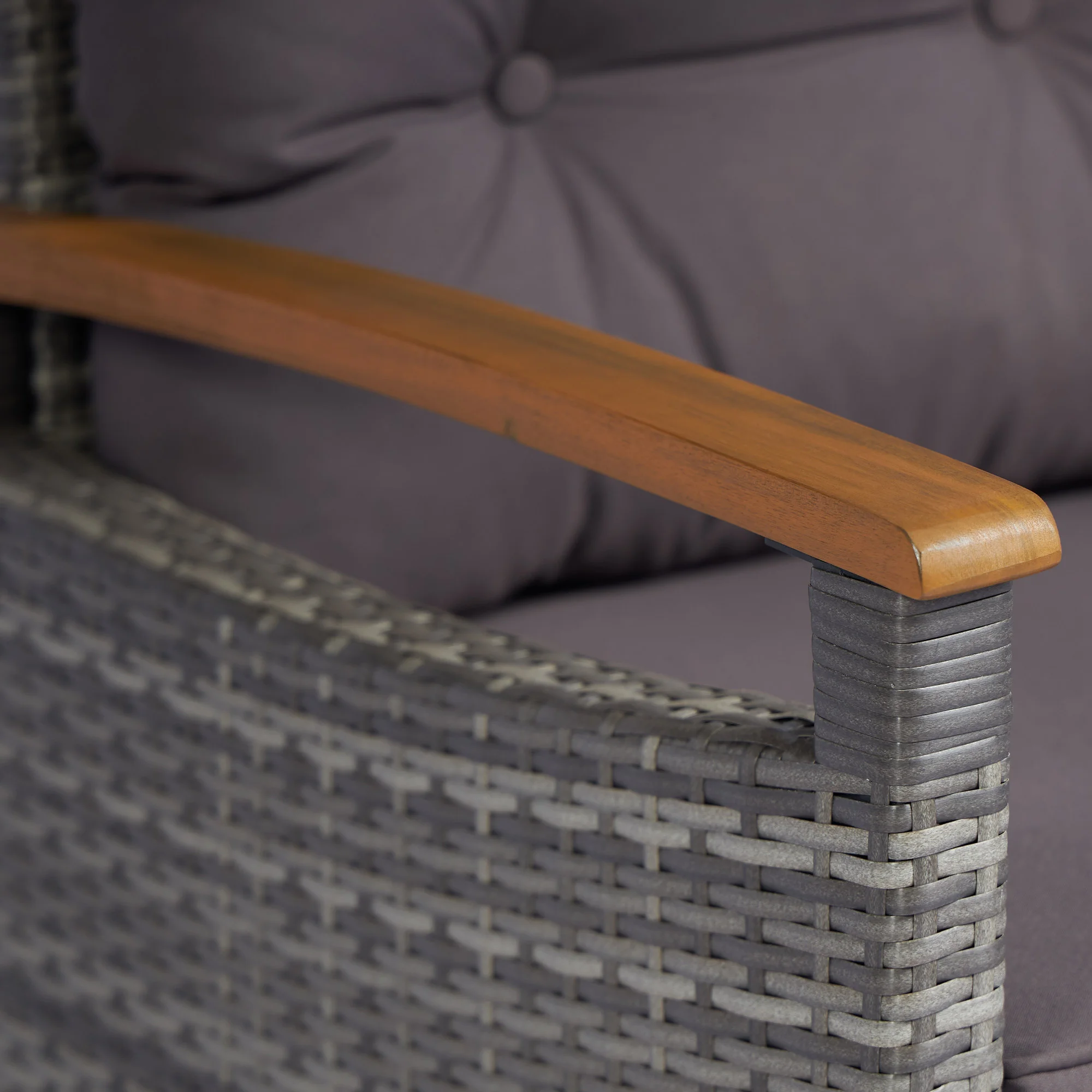 Outdoor Bistro-Set aus Rattan mit Polstern für Terrasse, Garten, Grau – Bild 5