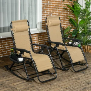 2 klappbare Outdoor-Schaukelsessel Null-Gravitation-Liegen mit Kissen, Becher...