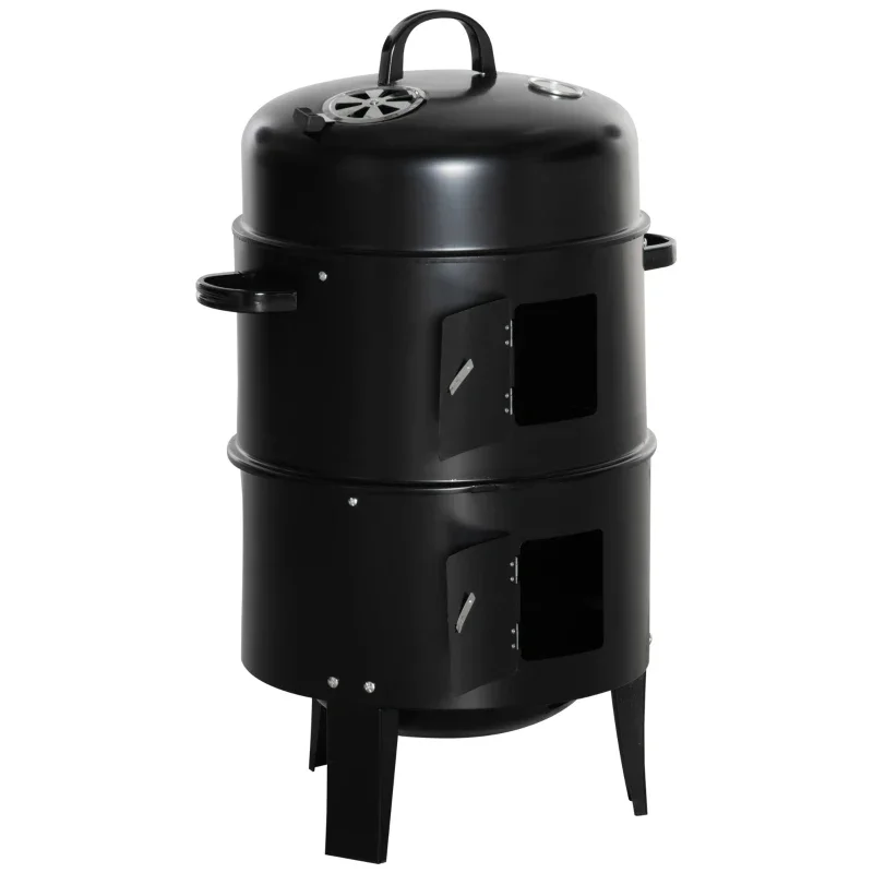 Gril à charbon vertical 3-en-1 et fumoir avec 2 surfaces de cuisson et thermomètre – Image 7