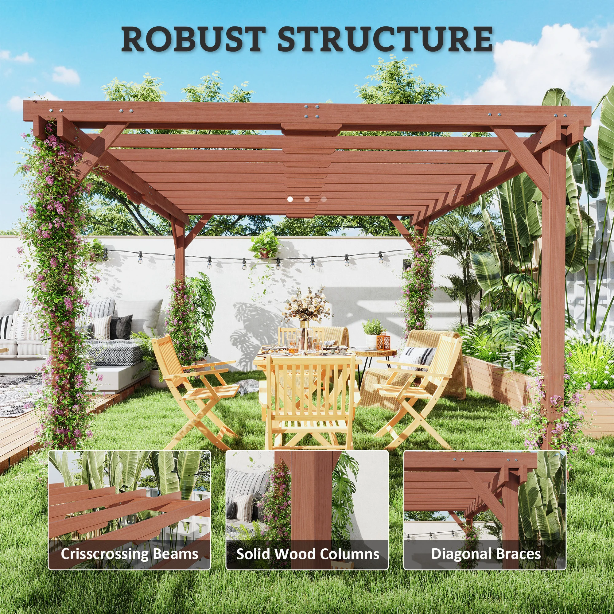 Pergola en bois 11 x 12,5 m avec treillis pour terrasse, balcon, jardin, pelouse – Image 7