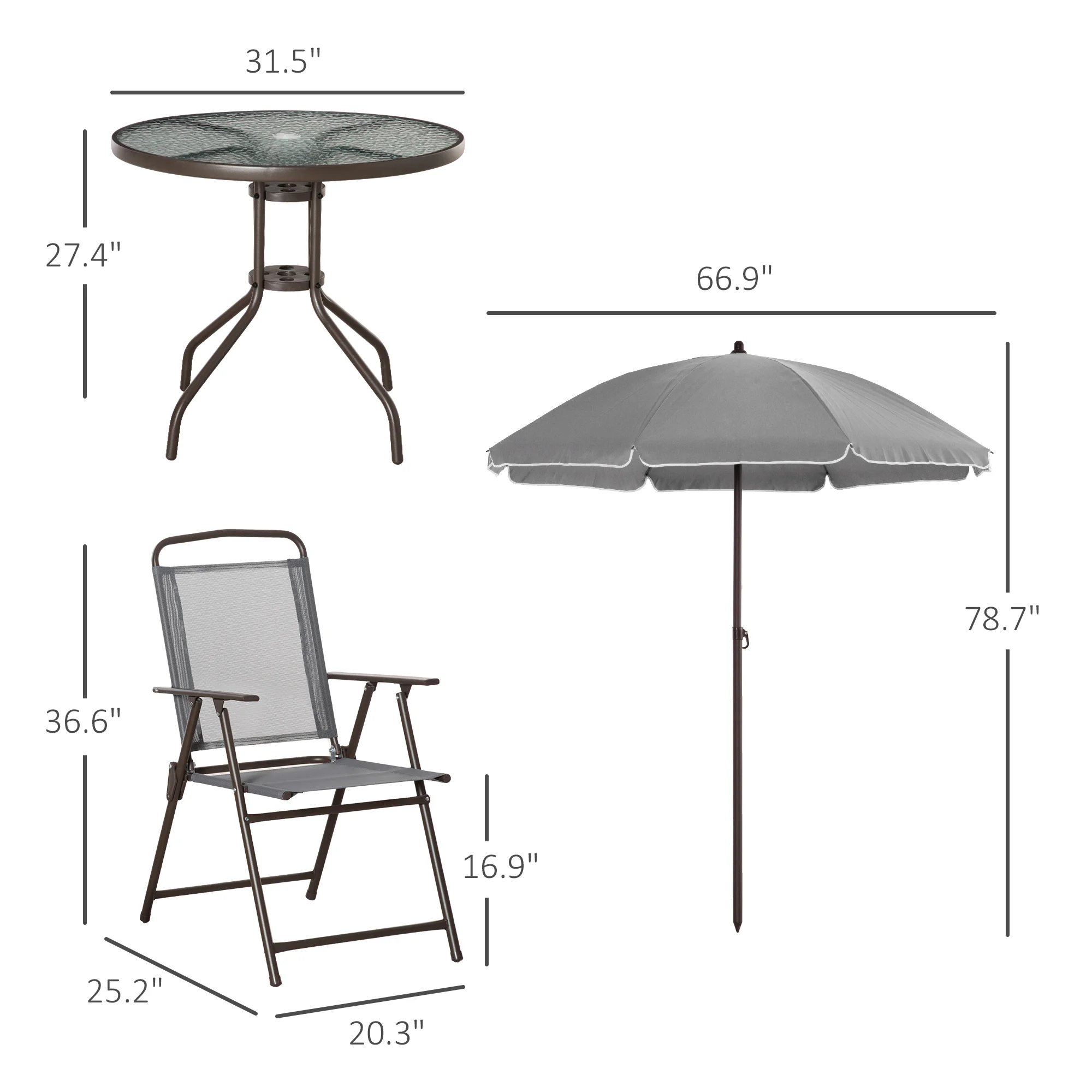 6-teiliges Terrassen-Essset für 4 Personen mit Sonnenschirm, 4 Klappstühlen &... – Bild 6