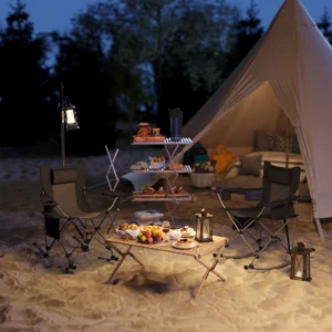 Klappbare Schaukel-Campingstühle, 2er-Pack, Schwarz, mit Kopfstütze, Kühltasc...
