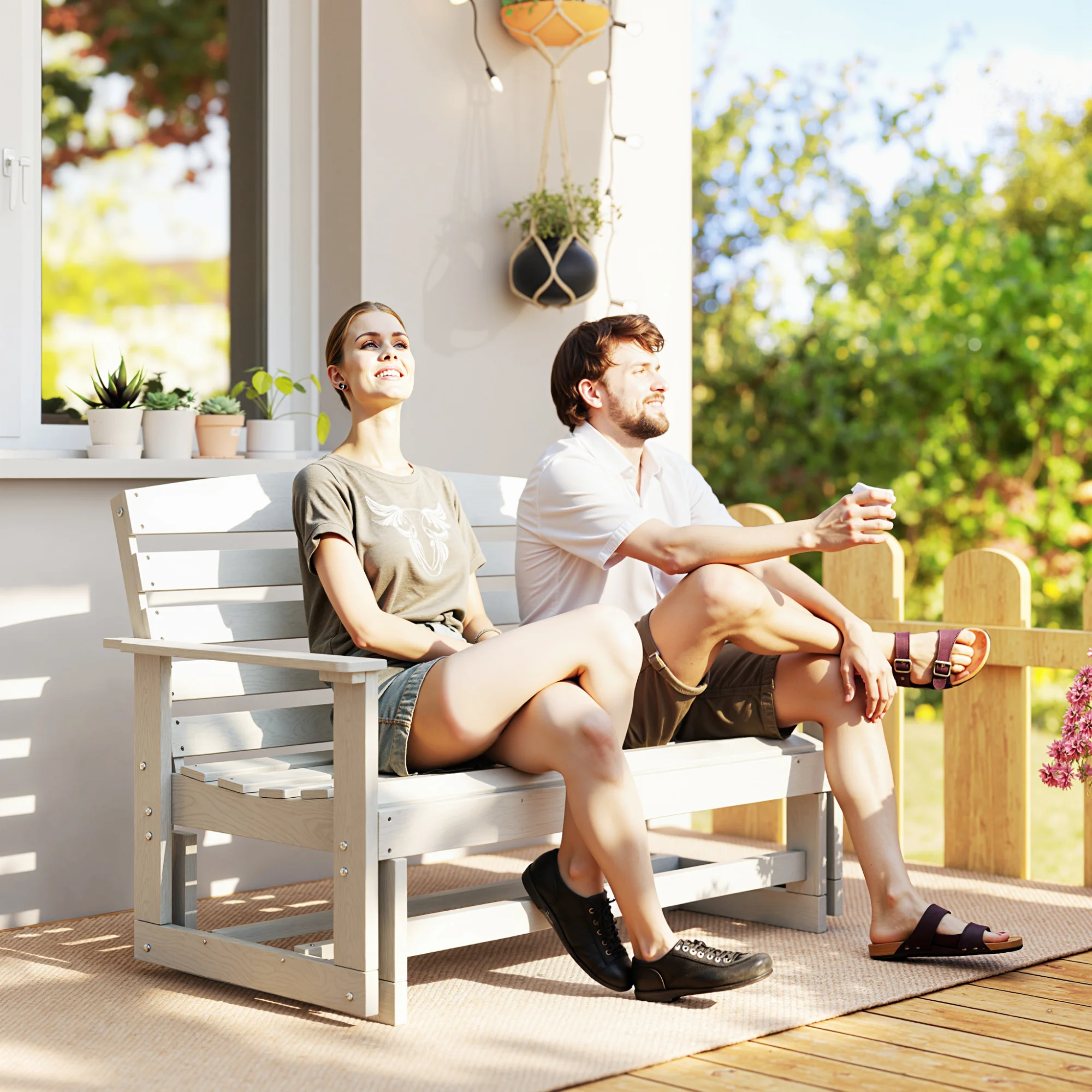 CampGlut Doppelschaukelbank mit HDPE-Latten für den Außenbereich