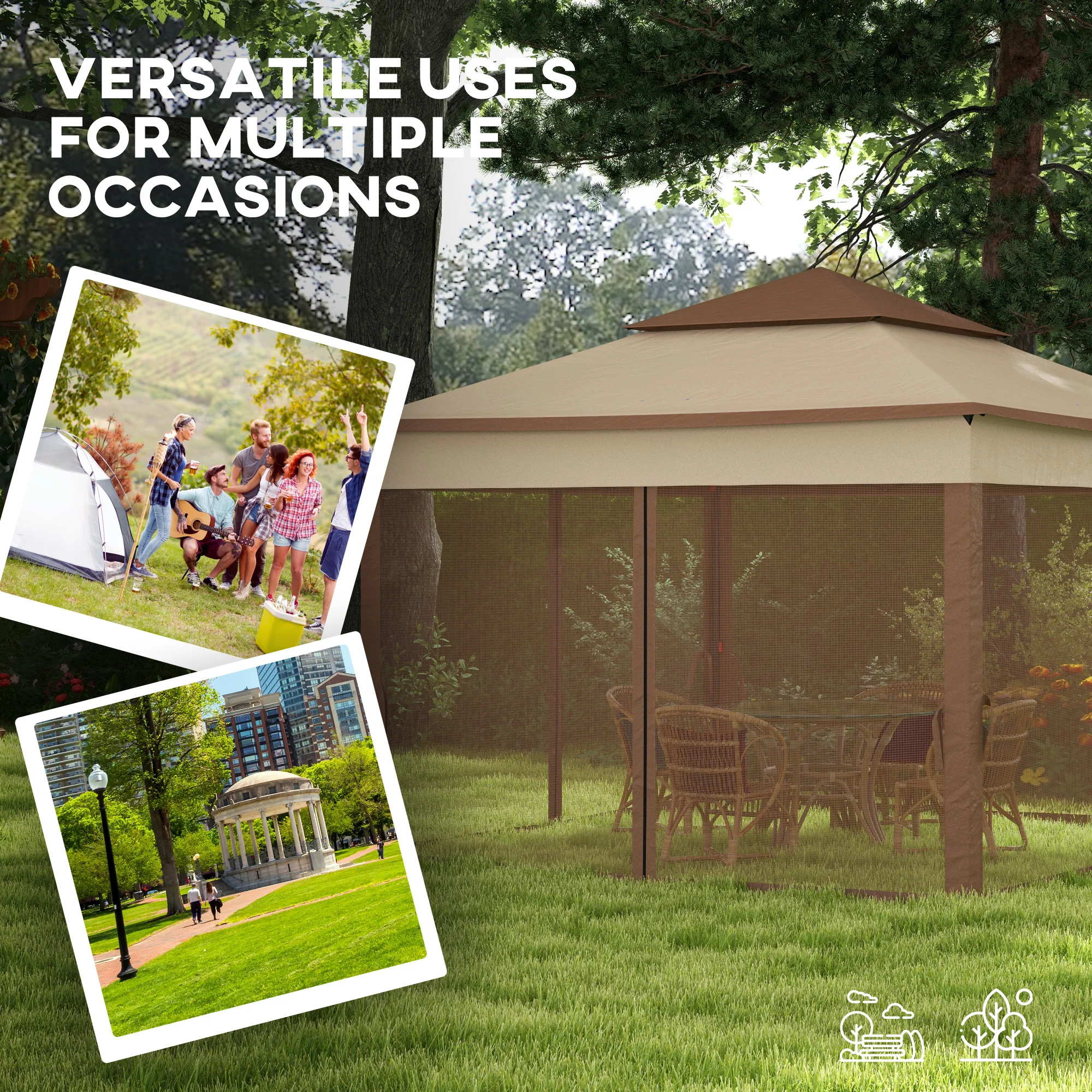 Outdoor-Pavillon mit Reißverschlussnetz, Tragetasche, 11 x 11, Khaki – Bild 8