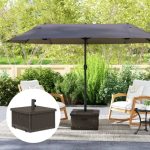 3-in-1 Outdoor-Schirmständer mit Rollen & Griffen, Beistelltisch, Blumenkaste...