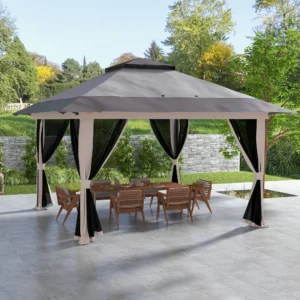 13 x 13 Pop-Up-Pavillon mit 2-stufigem Dach, Tragetasche, Gewichtstaschen, Grau