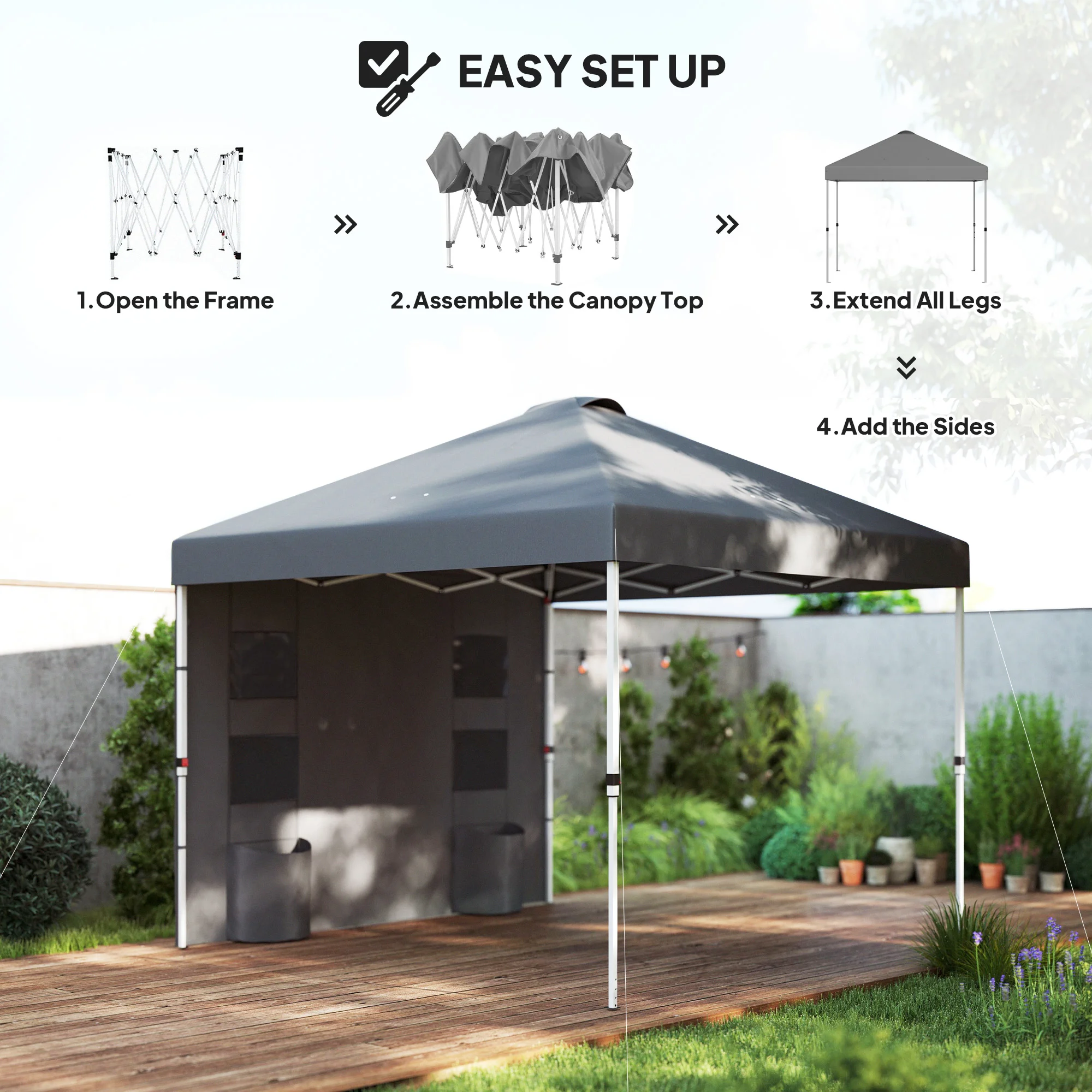 Chapiteau Pop-Up 10 x 10 avec paroi latérale, UPF50+, hauteur réglable, avec sac de rangement - Imagen 8