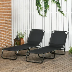 2-teilige klappbare Sonnenliegen, 5-fach verstellbar, Stahlrahmen, schwarz