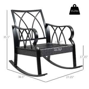 Garten Rattan Schaukelstuhl mit Polsterauflagen, Alu, Armlehnen, Blau
