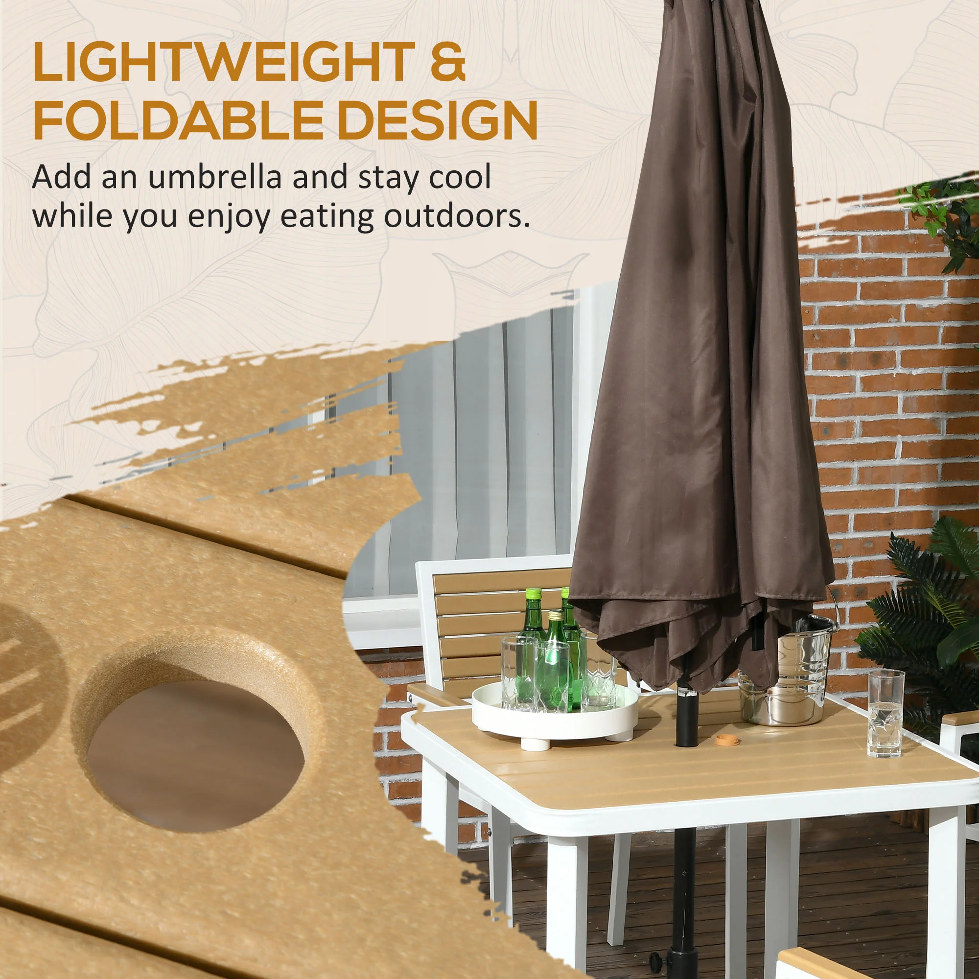 5-teiliges Terrassen-Set aus Aluminium und HDPE, mit Schirmloch, Gelb – Bild 3