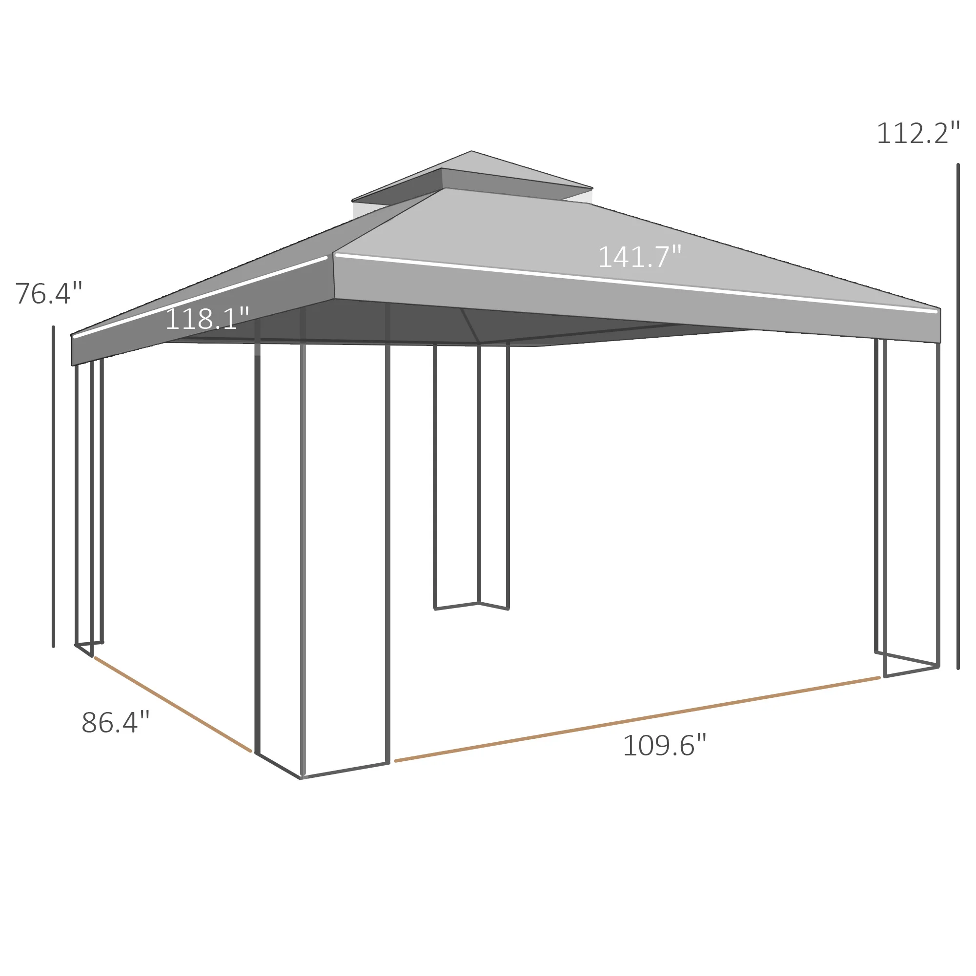 10 x 12 Terrassenpavillon mit Eckregalen, Doppeldach, Netzschutz, Braun – Bild 8