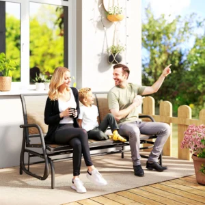 3-Sitzer Outdoor-Patioschaukelbank, Metallrahmen, braun, atmungsaktives Mesh
