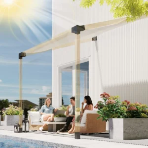 Pergola-Bausatz, 15° Schrägdach-Halterungsset mit 3-Wege-Winkeln, Pfostenbase...