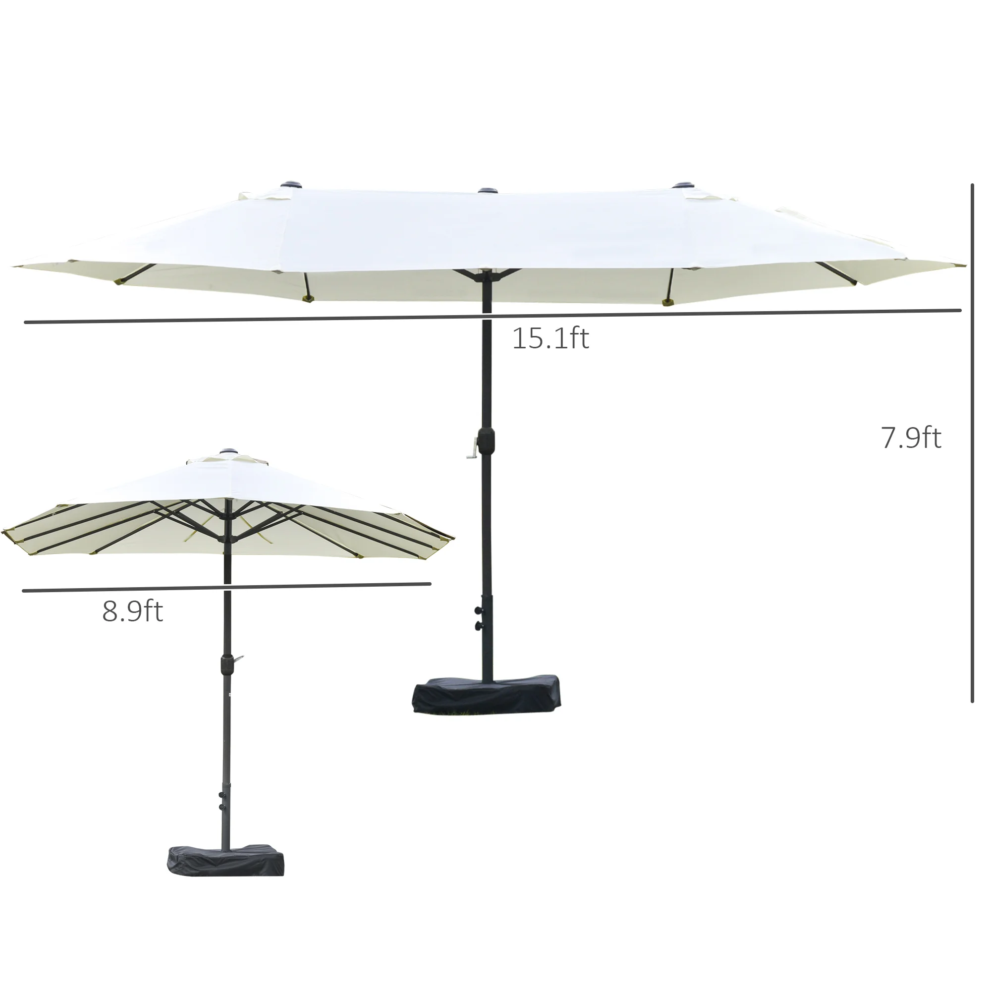CampGlut rechteckiger Outdoor-Schirm mit Kurbel beige.