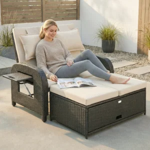 CampGlut zweiteiliges Polyrattan-Tagesbett im Set.