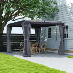 10 x 13 Ausziehbare Terrassenüberdachung mit Lamellendach, Sonnenschutz, Vorh...