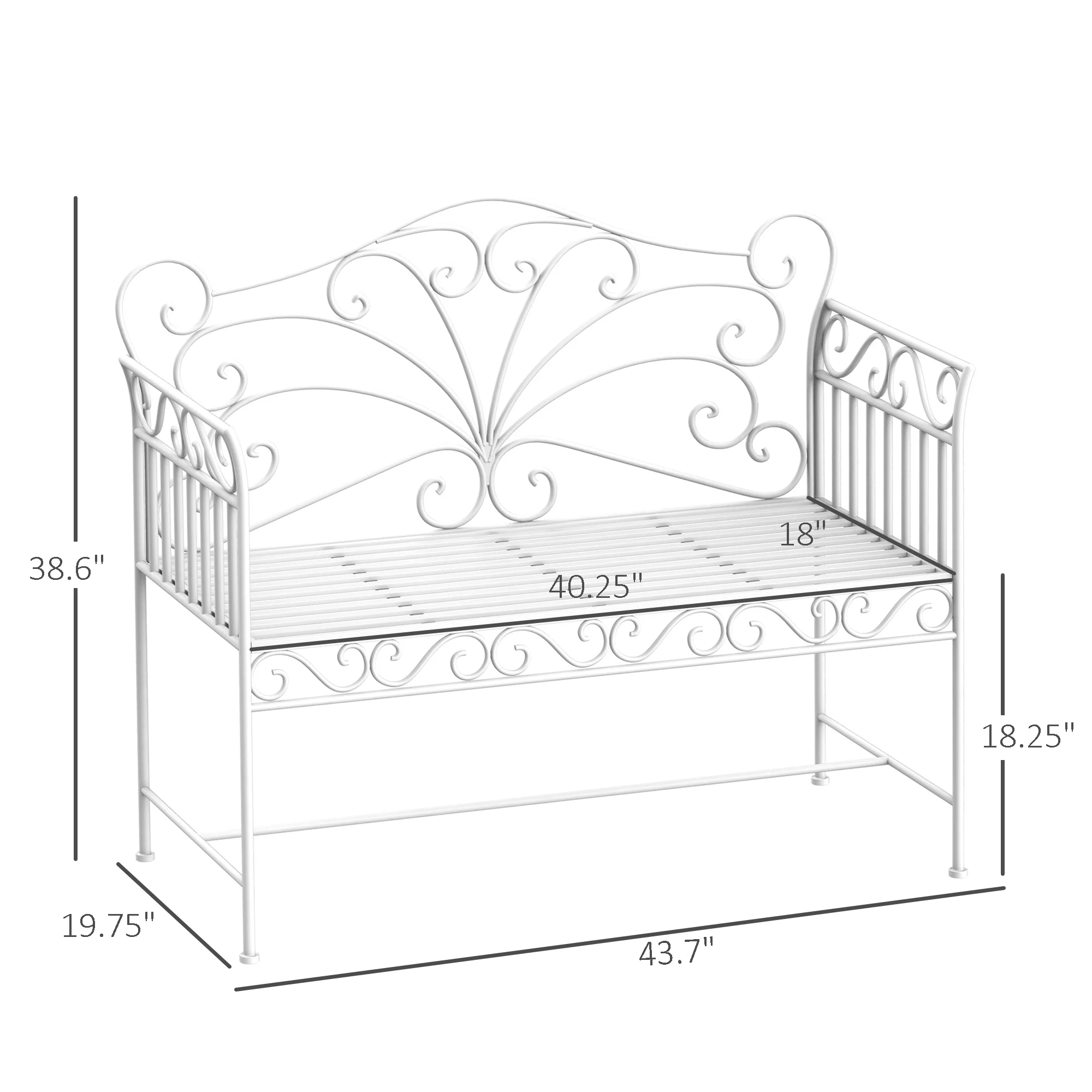 43" Gartenbank, Outdoor Terrassenbank mit Armlehnen, Metallbank für Hof, Pool... – Bild 5