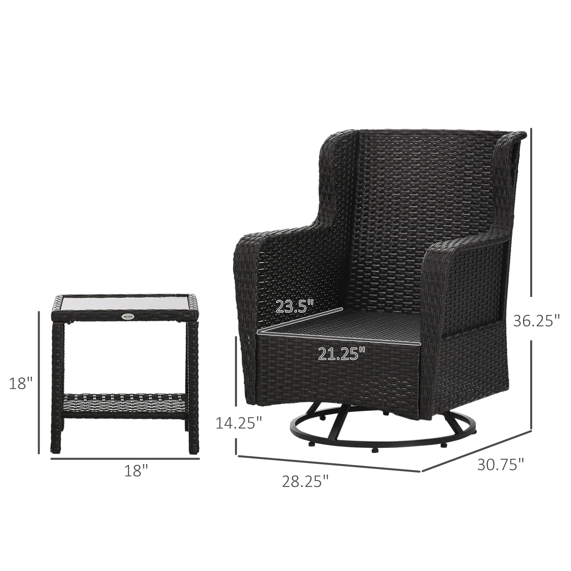 Terrassen-Bistro-Set mit 360°-Dreh- und Schaukelfunktion, 28,25"x30,75"x36,25... – Bild 6