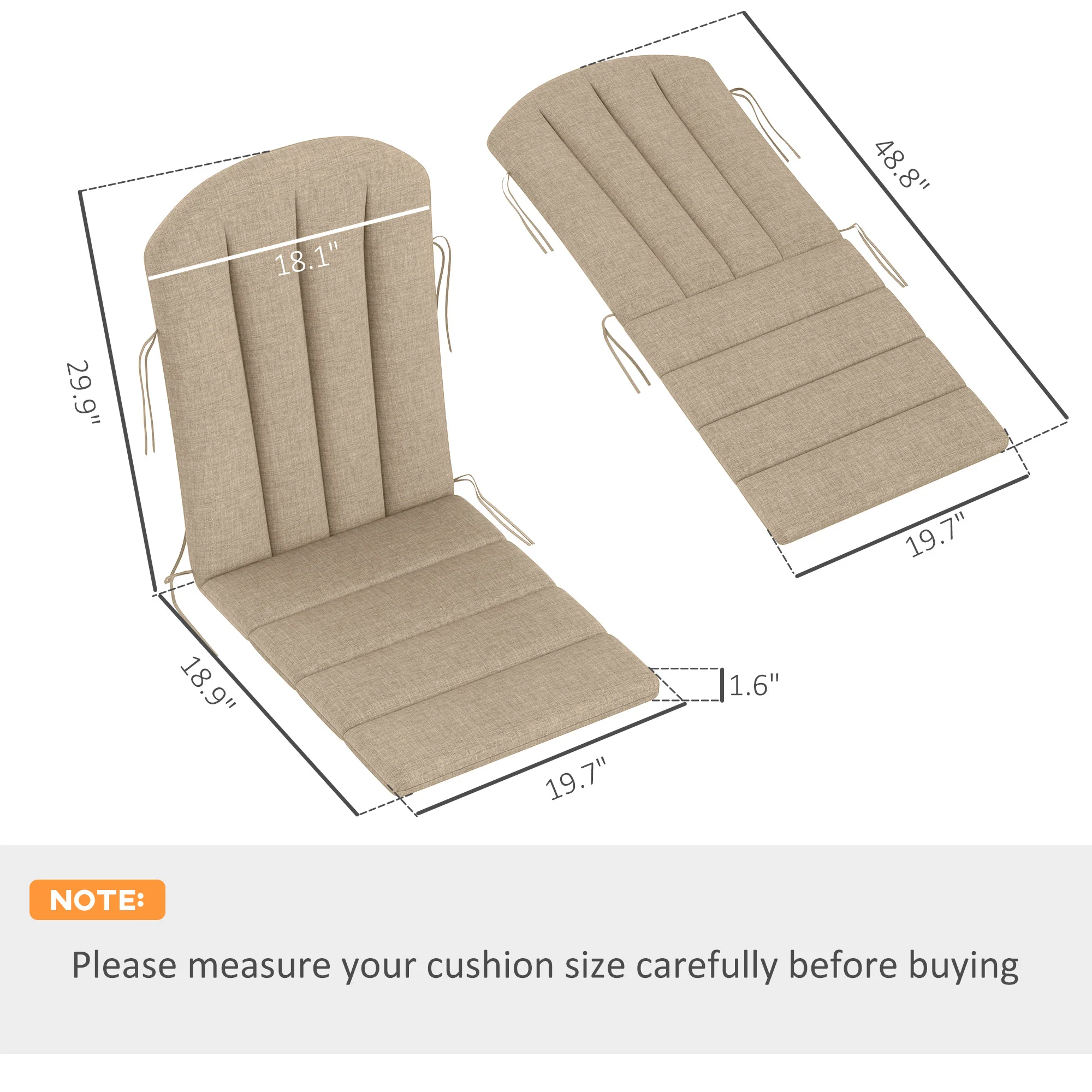 Lot de 4 coussins de chaise extérieure, Adirondack à dossier haut avec sangles, mousse haute densité... - Image 6
