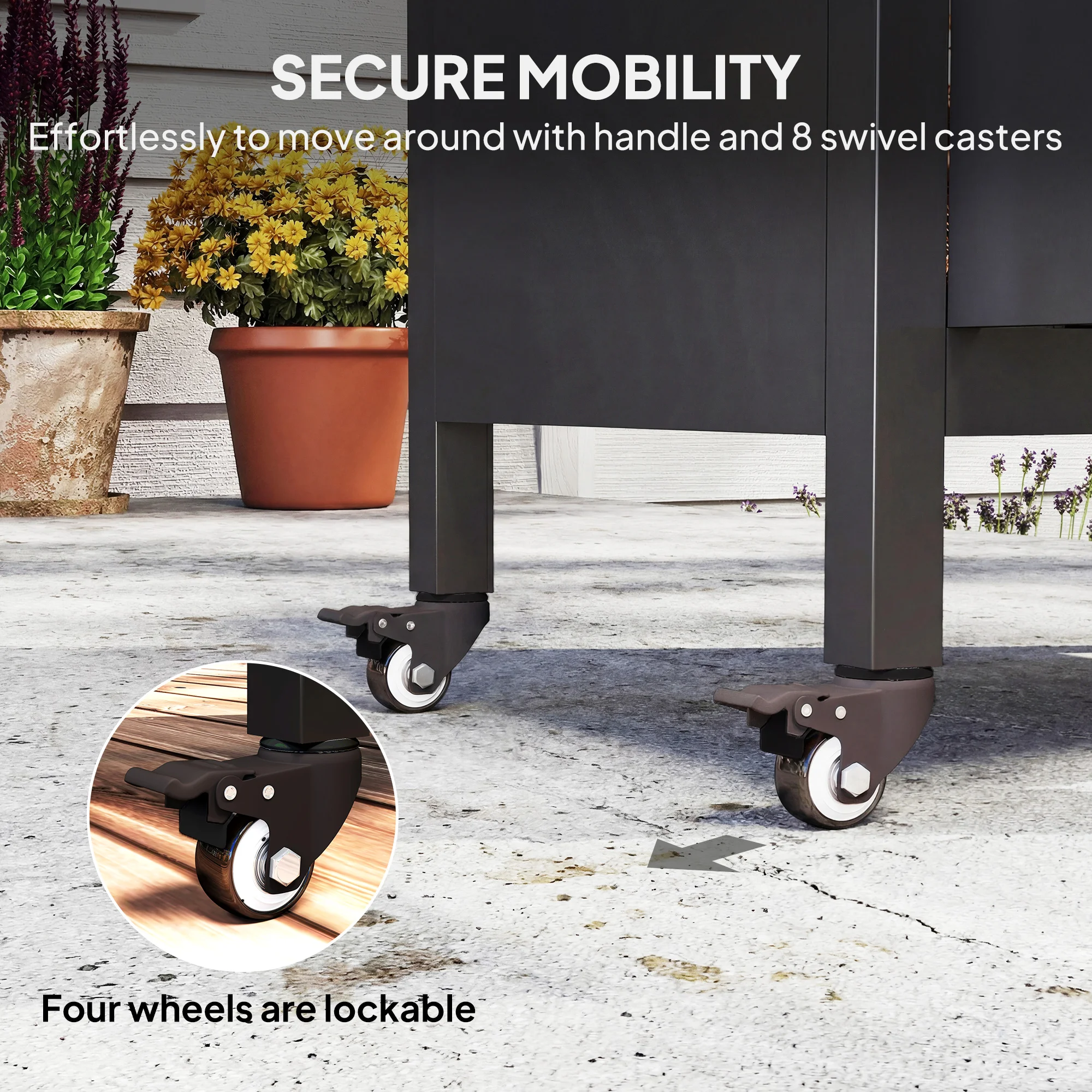 CampGlut Grill Table – Detailansicht der Räder.