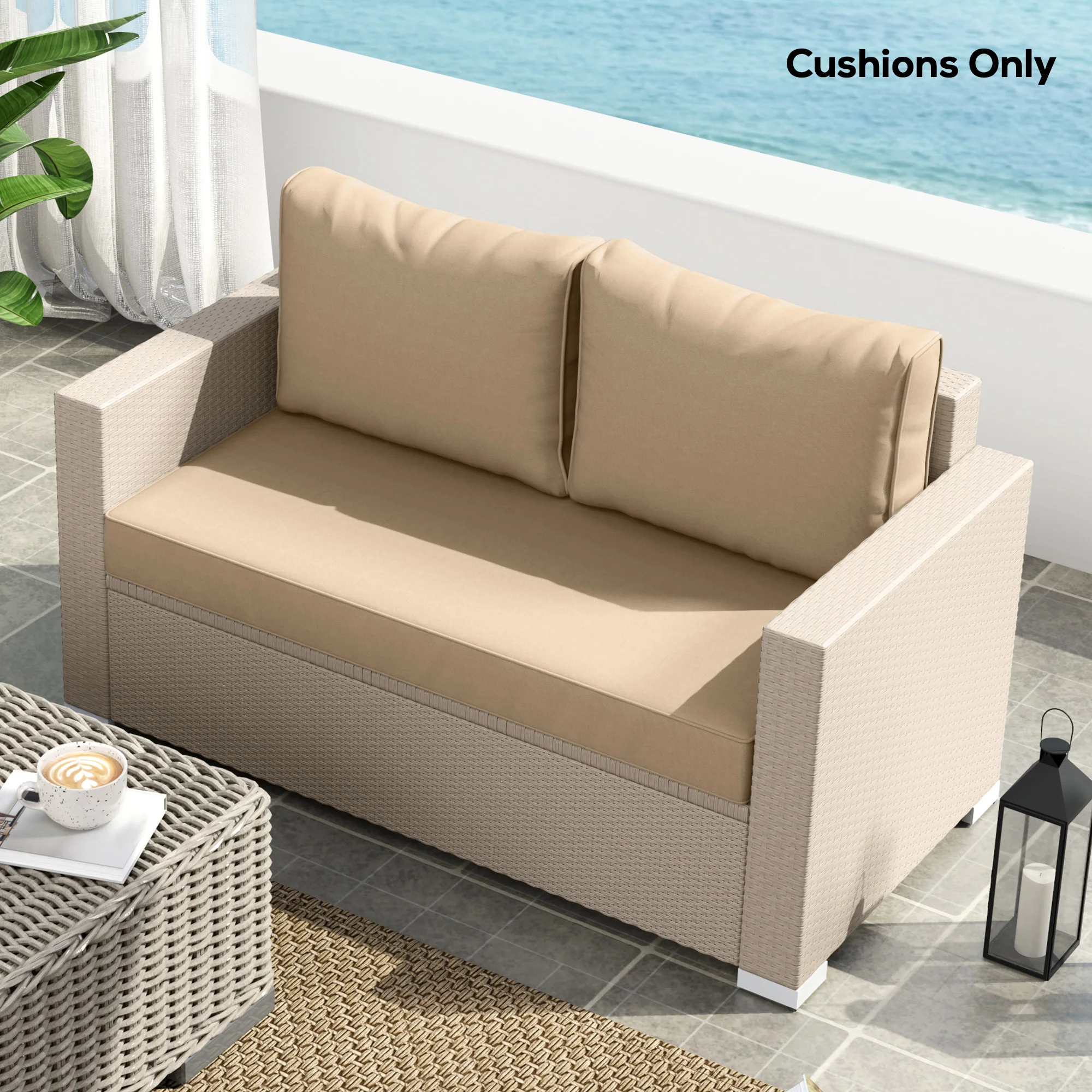 2-Sitzer Terrassenpolster, 117x66x13 cm, dickes Loveseat-Polster-Set mit abne... – Bild 4