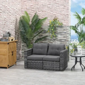 2-teiliges Ecken-Sofaset aus Polyrattan, grau, mit Polstern, für Balkon, Gart...