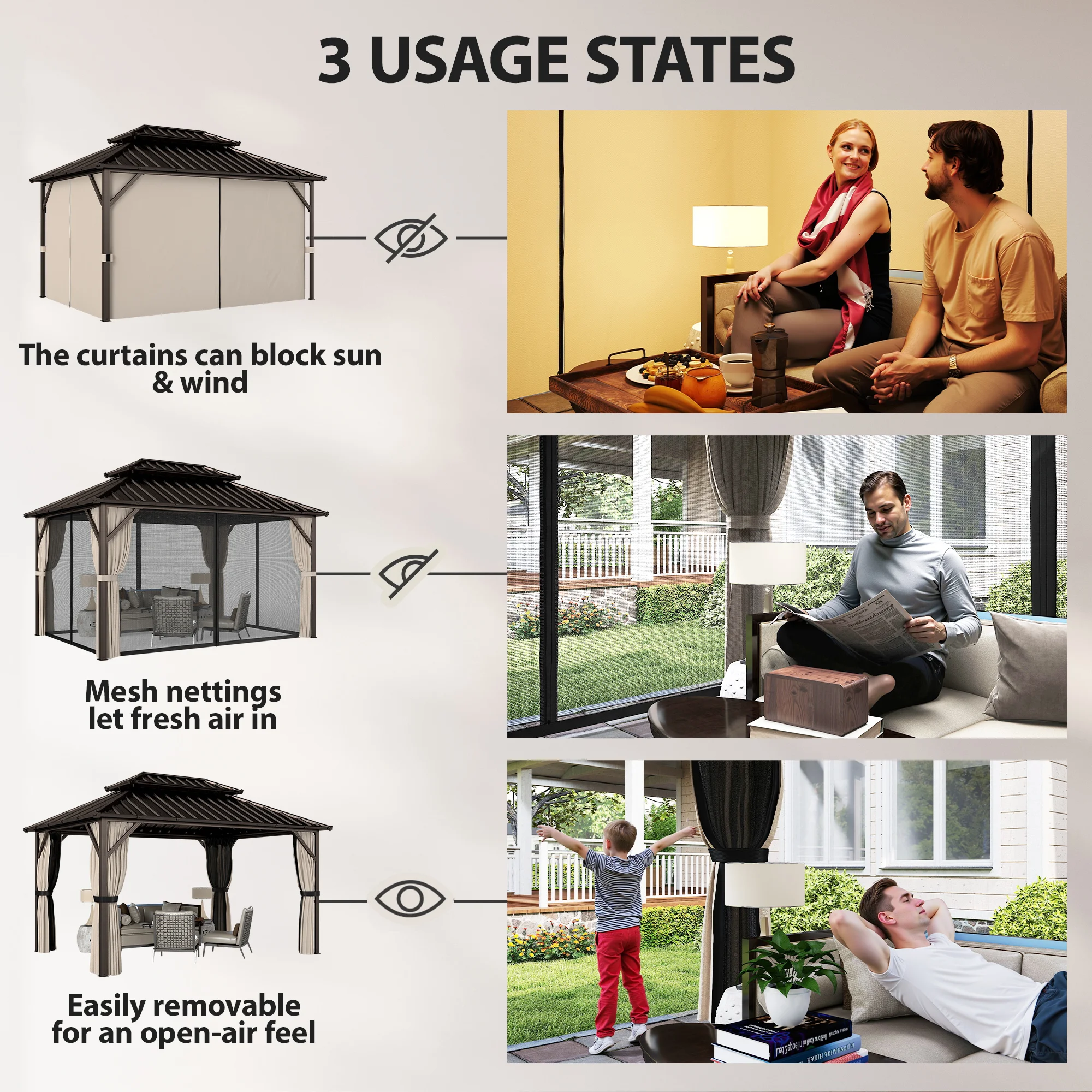 CampGlut Gazebo: Robustes Stahldach für Outdoor-Schutz.