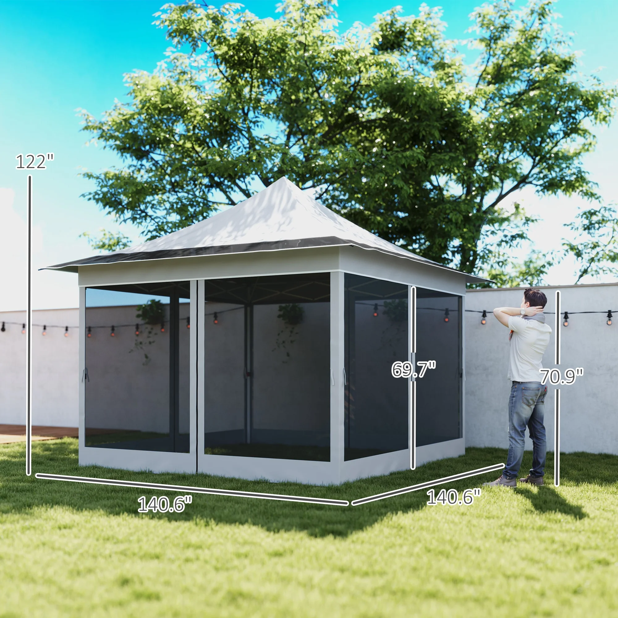12 x 12 ft. Pavillon mit Moskitonetz, UPF50+, Tragetasche, hellgrau – Bild 2