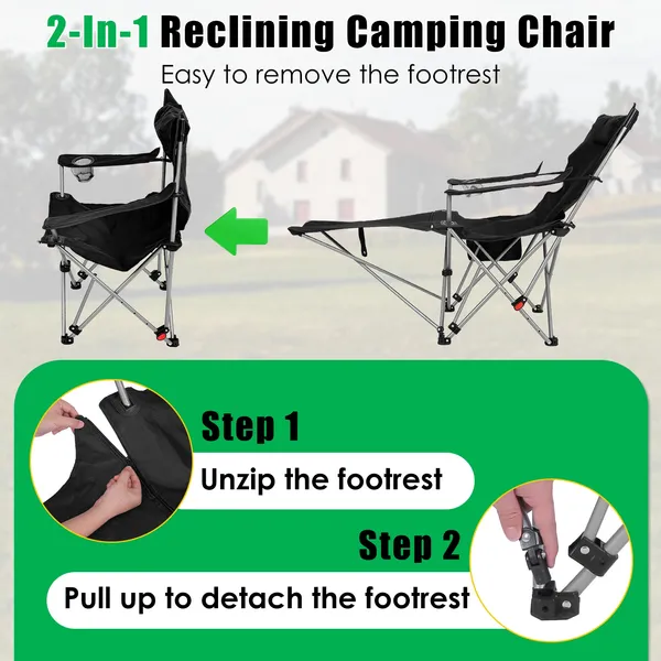 CampGlut 4-Positionen-Campingstuhl mit Fußstütze für Entspannung.
