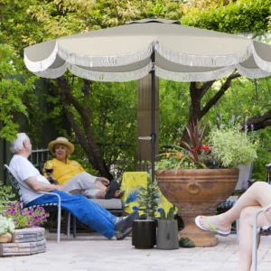 9FT Terrassenschirm, UPF 30+, Kurbel, 8 Rippen, Kippfunktion, belüftet, hellgrau